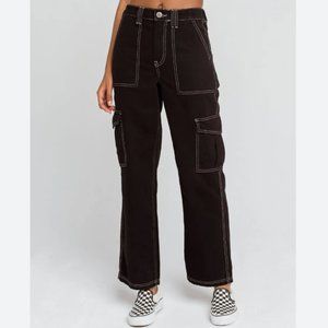 High-Waist Black Cargo Pants with Contrast Stitching